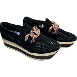 Dolce Vita Jhenee Perforated Platform Sneakers Loafers Size 8 Black Onyx Suede